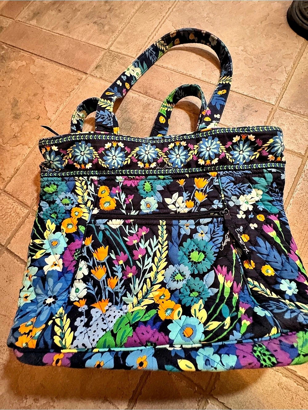 Vera Bradley Quilted Tote Bag (English Meadow Pattern) Blue & Multicolor